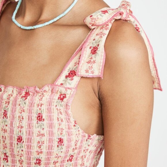 PLAYA LUCILA Tie Shoulder Smock Dress Summer Vacation Pink Floral Stripe XL NWT - Picture 3 of 7